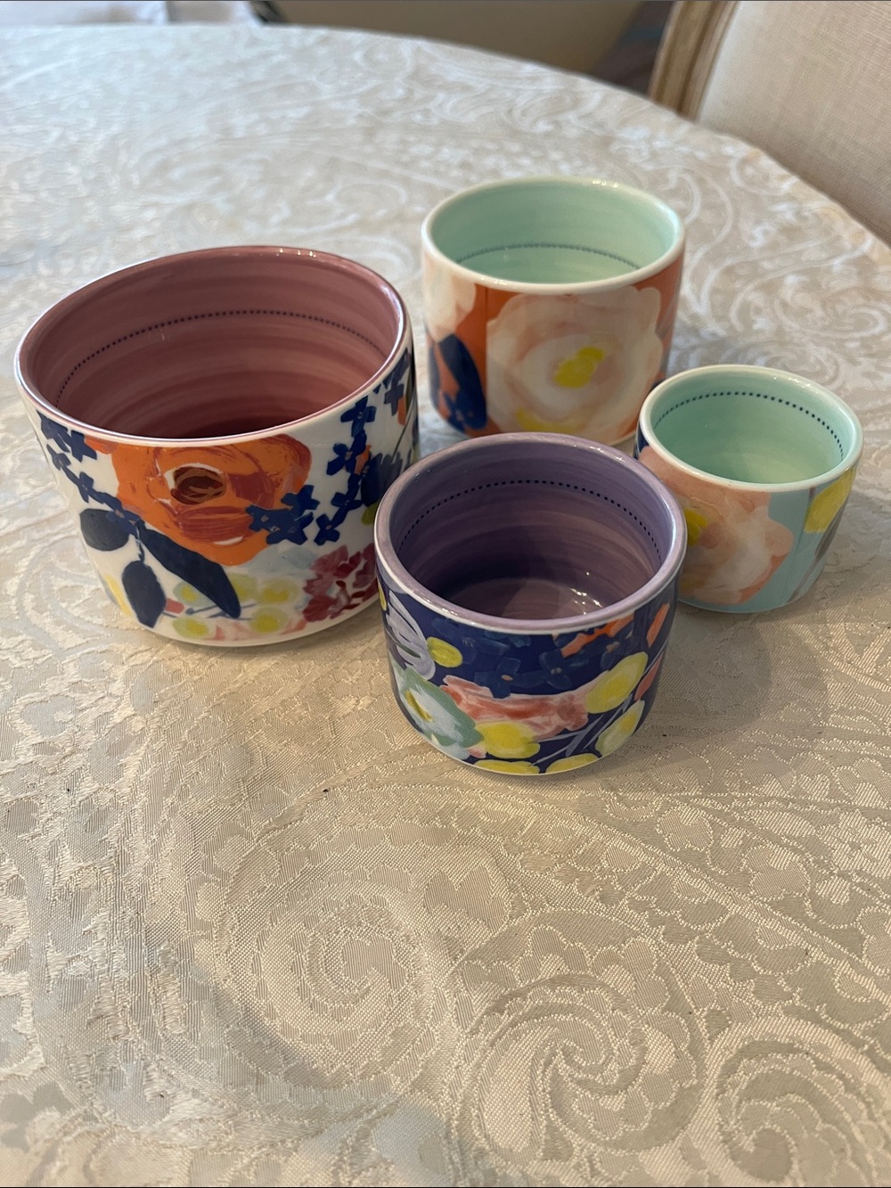 Anthropologie Floral Ceramic Remi Measuring Cups Set of 4 EUC